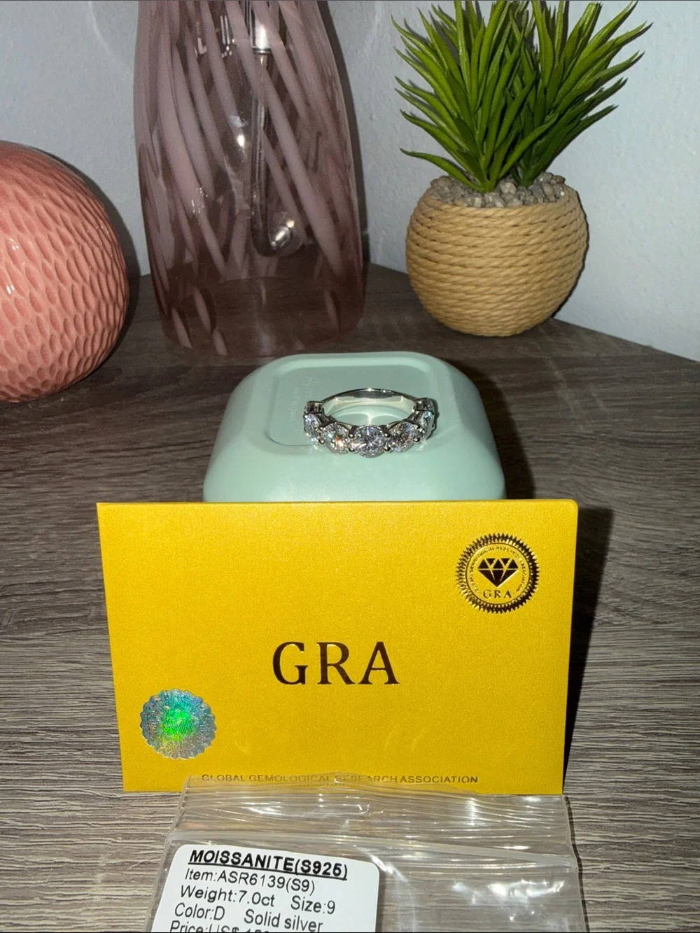 7.0 carat Moissanite ring, size 9